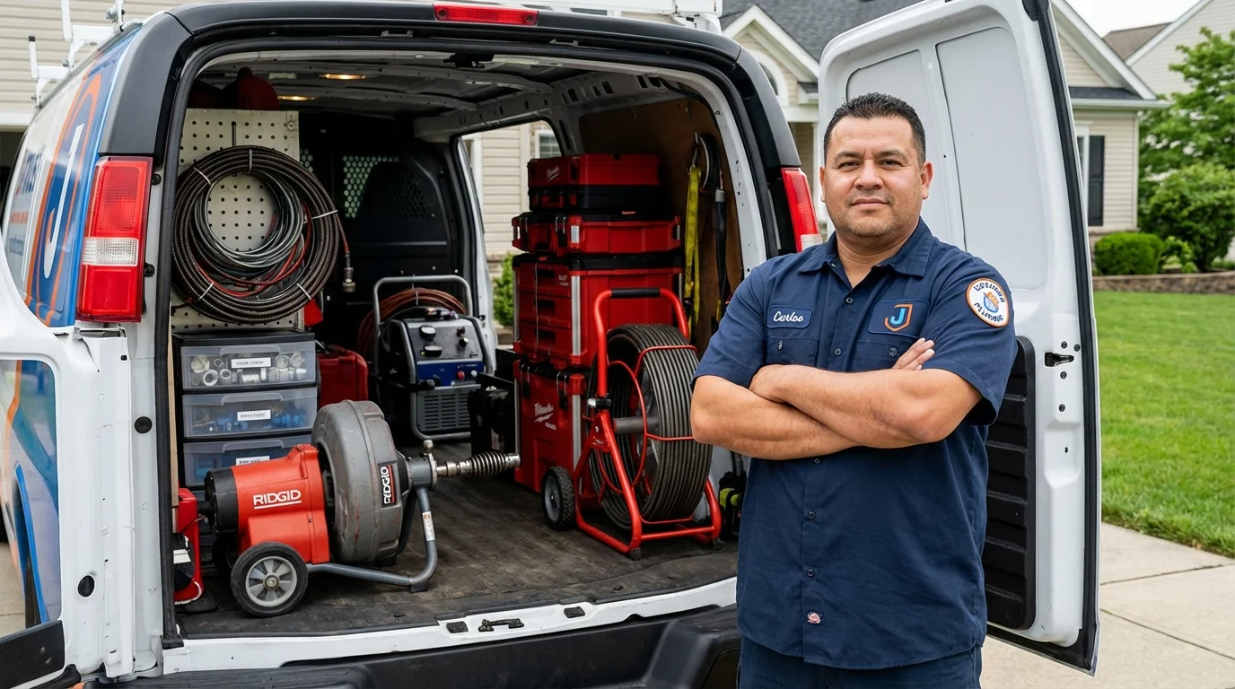 Professional drain cleaning equipment and Johns Plumbing LLC plumber in Grand Meadow