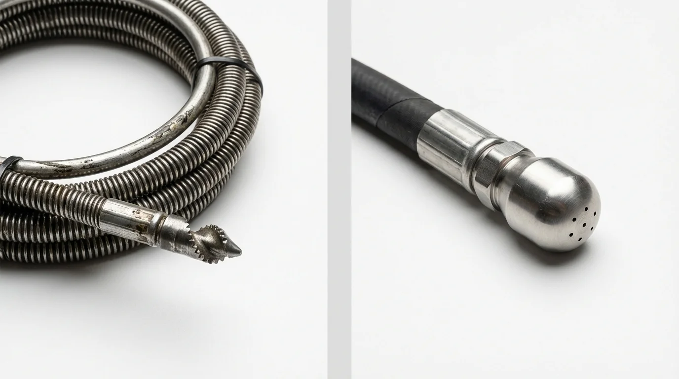 Drain snake cable and hydro jetting nozzle used for drain cleaning in Grand Meadow, MN