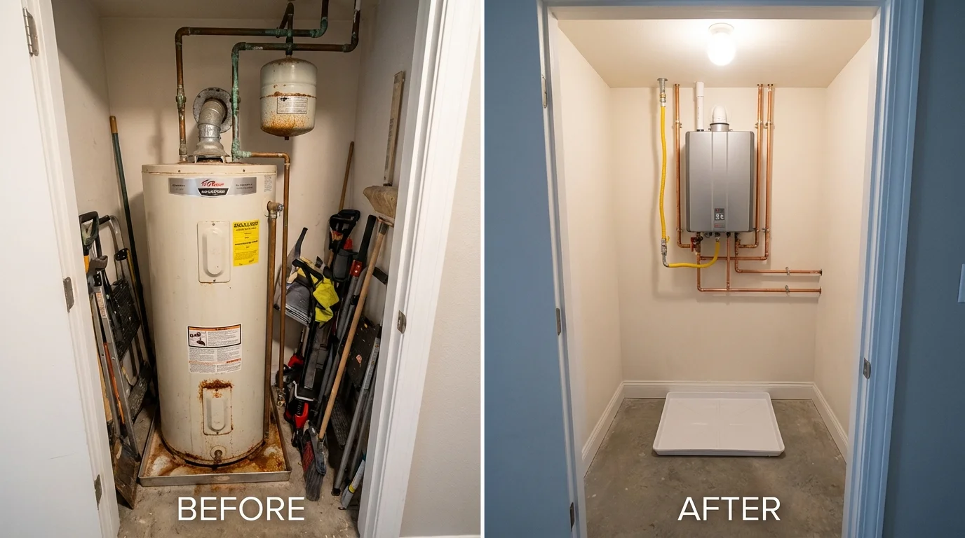 Tank water heater versus wall-mounted tankless unit comparison for Grand Meadow, MN homeowners