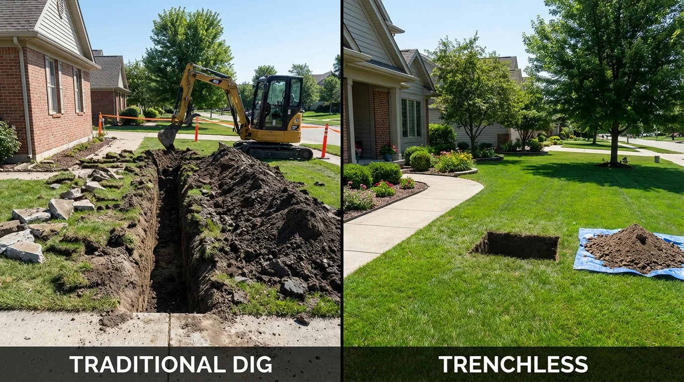 Trenchless sewer repair with minimal yard damage versus traditional excavation in Grand Meadow, MN